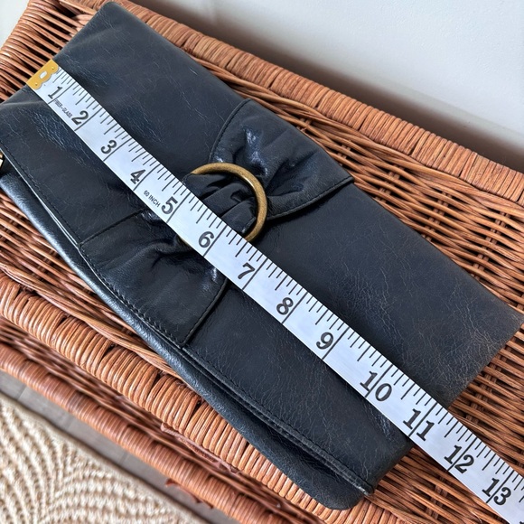 Hobo International Leather Fold Over Bow Clutch Dark Navy - Picture 11 of 16